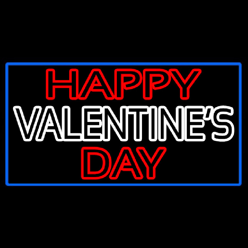 Double Stroke Happy Valentines Day With Blue Border Neon Skilt