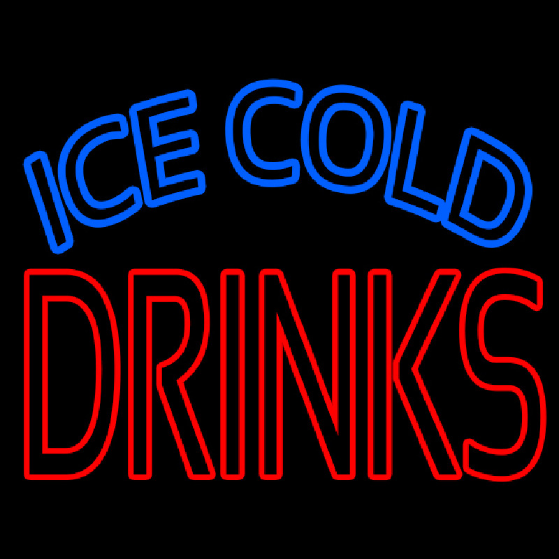 Double Stroke Ice Cold Drinks Neon Skilt