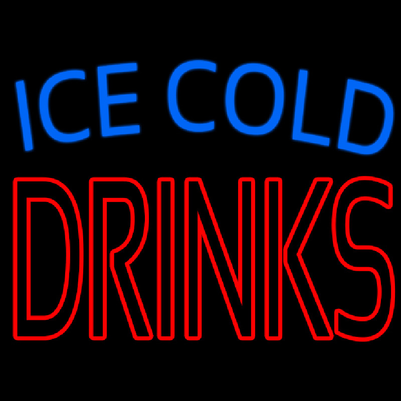 Double Stroke Ice Cold Drinks Neon Skilt