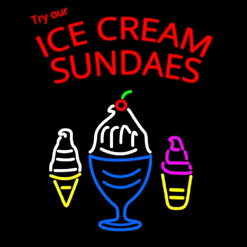 Double Stroke Ice Cream Sundaes Neon Skilt