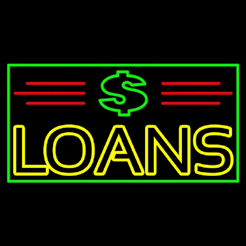 Double Stroke Loans With Dollar Logo And Border And Lines Neon Skilt