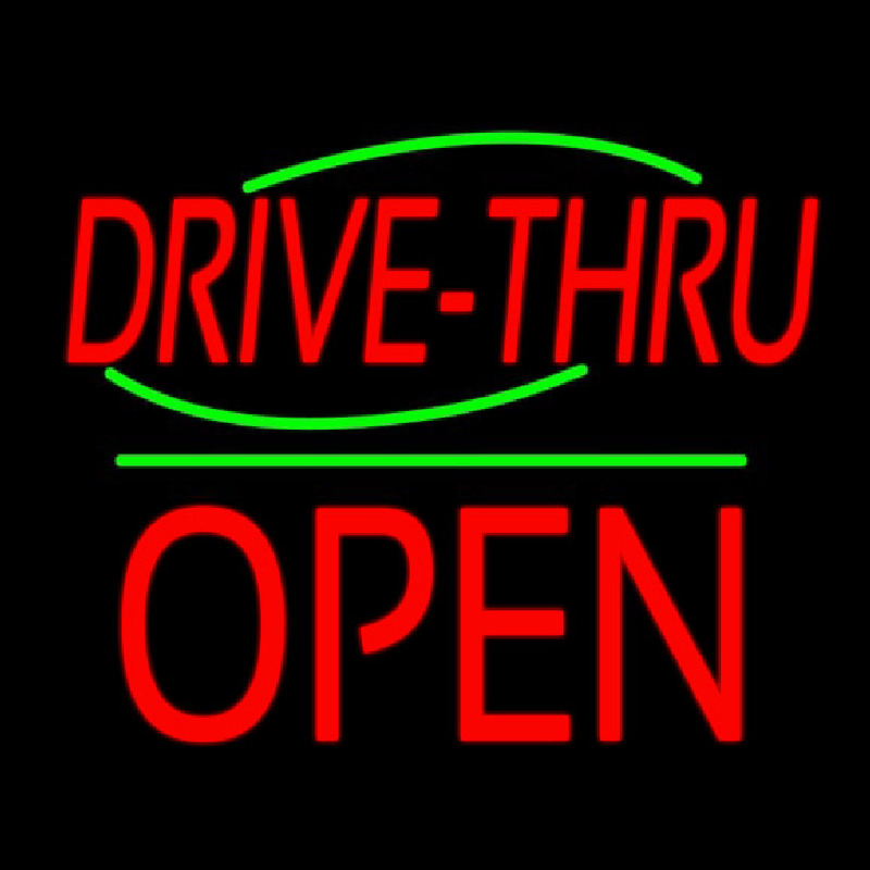 Drive Thru Block Open Green Line Neon Skilt