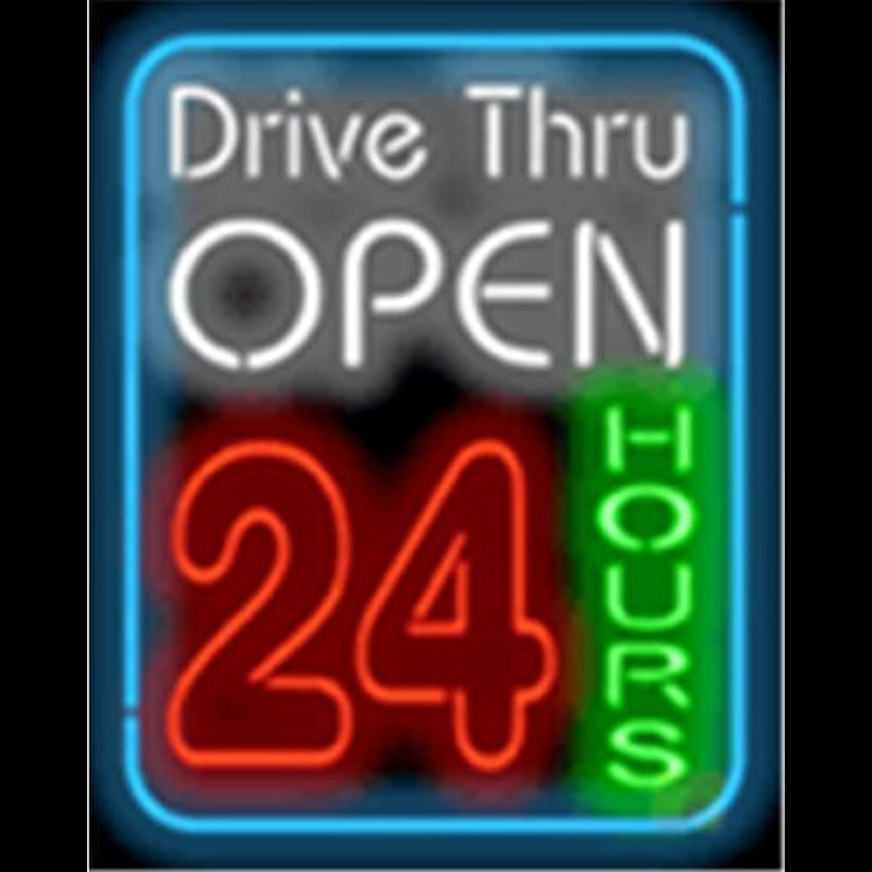 Drive Thru Open 24 Hours Neon Skilt