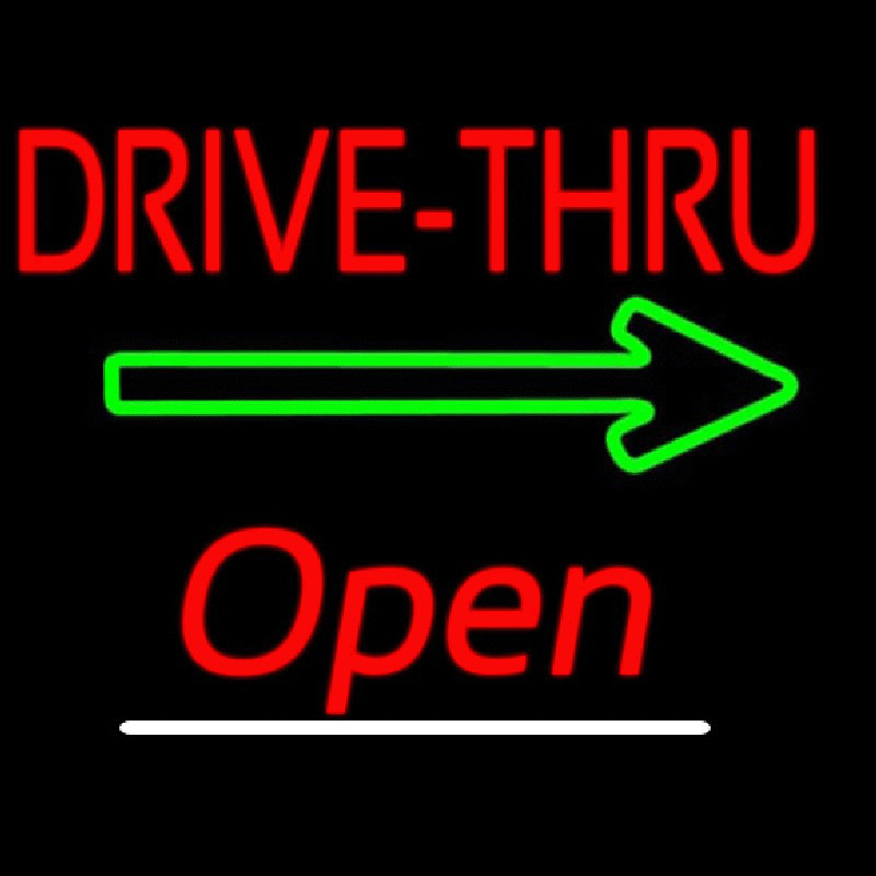 Drive Thru Open White Line Neon Skilt