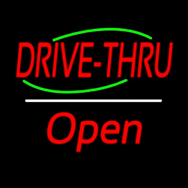Drive Thru Open White Line Neon Skilt