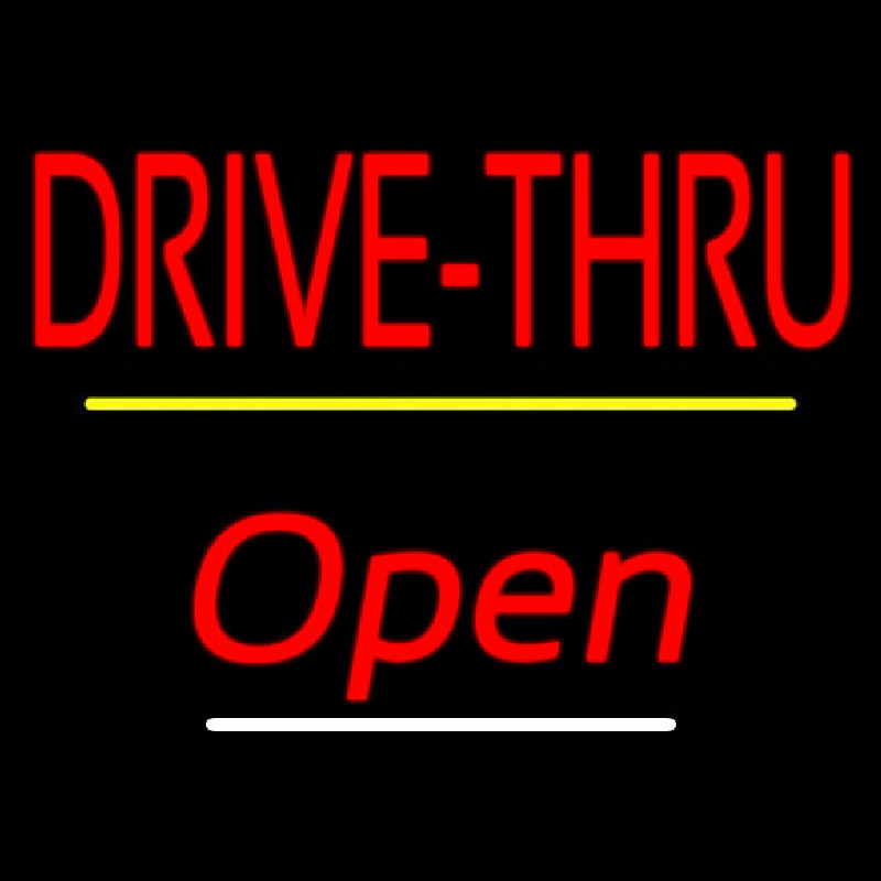 Drive Thru Open Yellow Line Neon Skilt