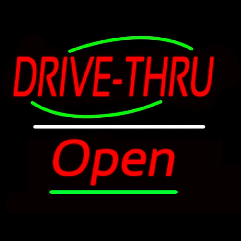 Drive Thru Open Yellow Line Neon Skilt