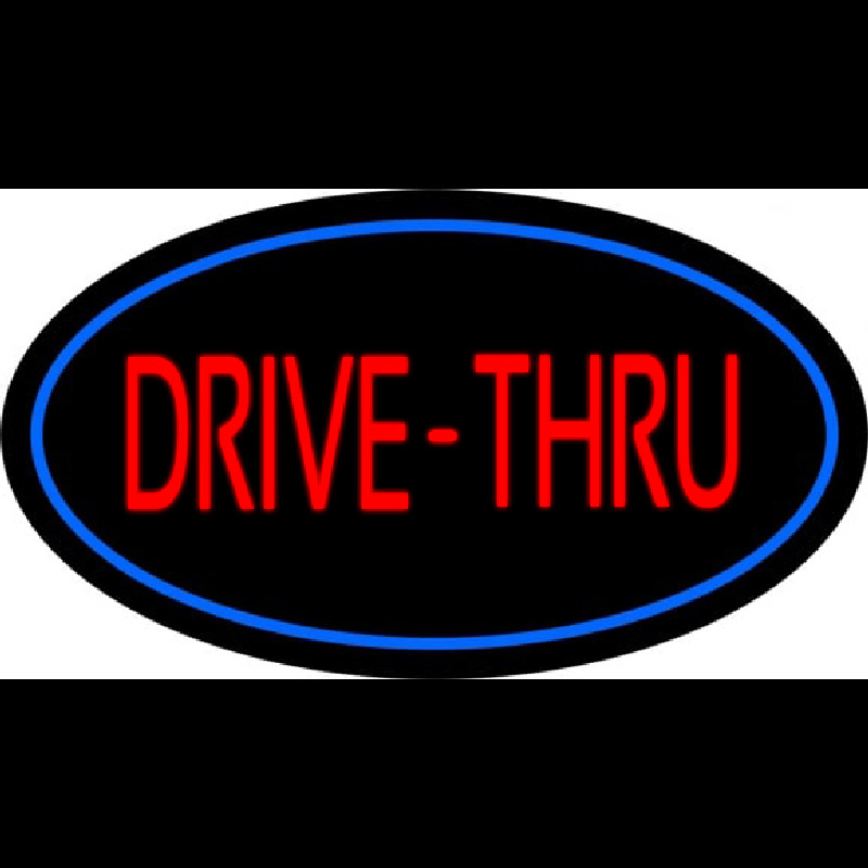 Drive Thru Oval Blue Neon Skilt