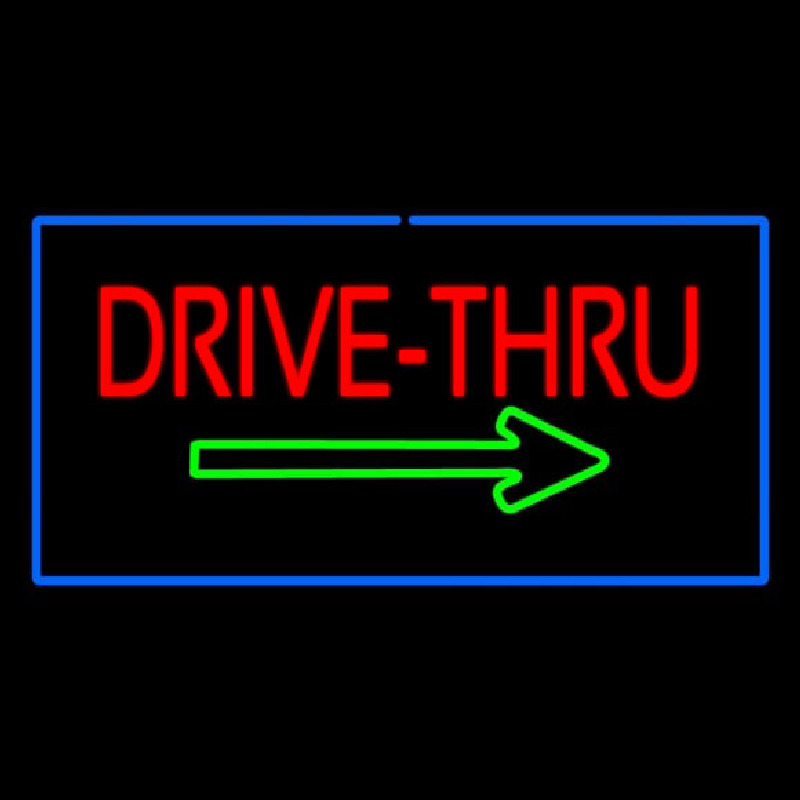 Drive Thru Rectangle Blue Neon Skilt