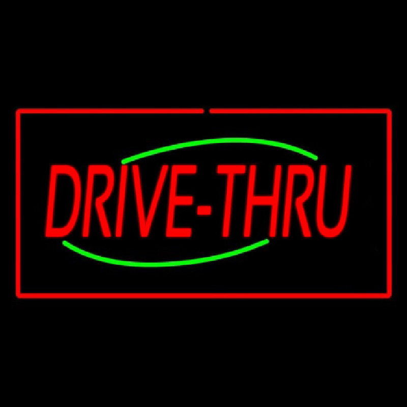 Drive Thru Rectangle Red Neon Skilt