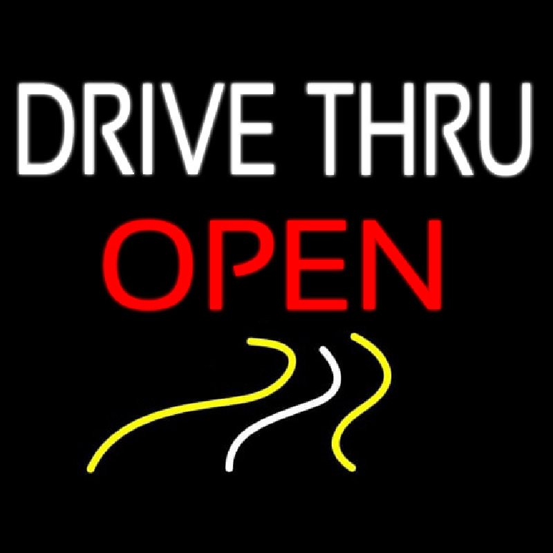 Drive Thru Red Open Neon Skilt