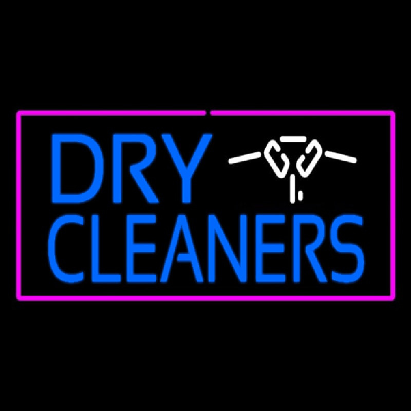 Dry Cleaners Logo Rectangle Pink Neon Skilt