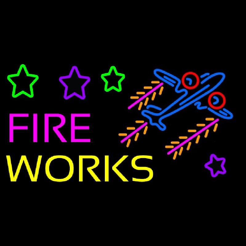 Fire Work Cartoon Logo 2 Neon Skilt