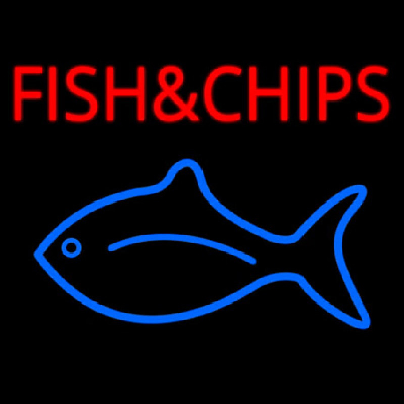Fish And Chips With Fish Logo  Neon Skilt
