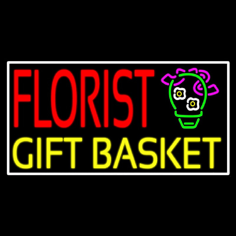 Florist Gifts Baskets White Border Neon Skilt