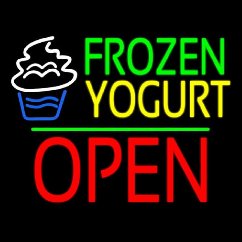 Frozen Yogurt Block Open Green Line Neon Skilt
