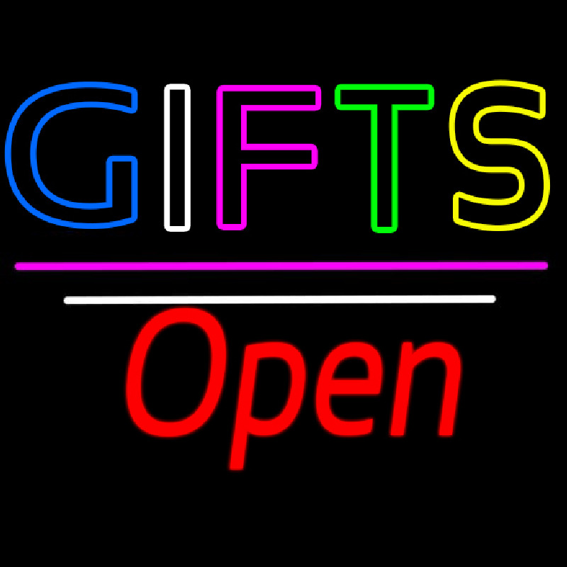 Gifts Block Open White Line Neon Skilt