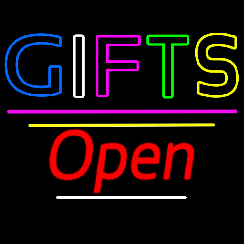 Gifts Block Open Yellow Line Neon Skilt