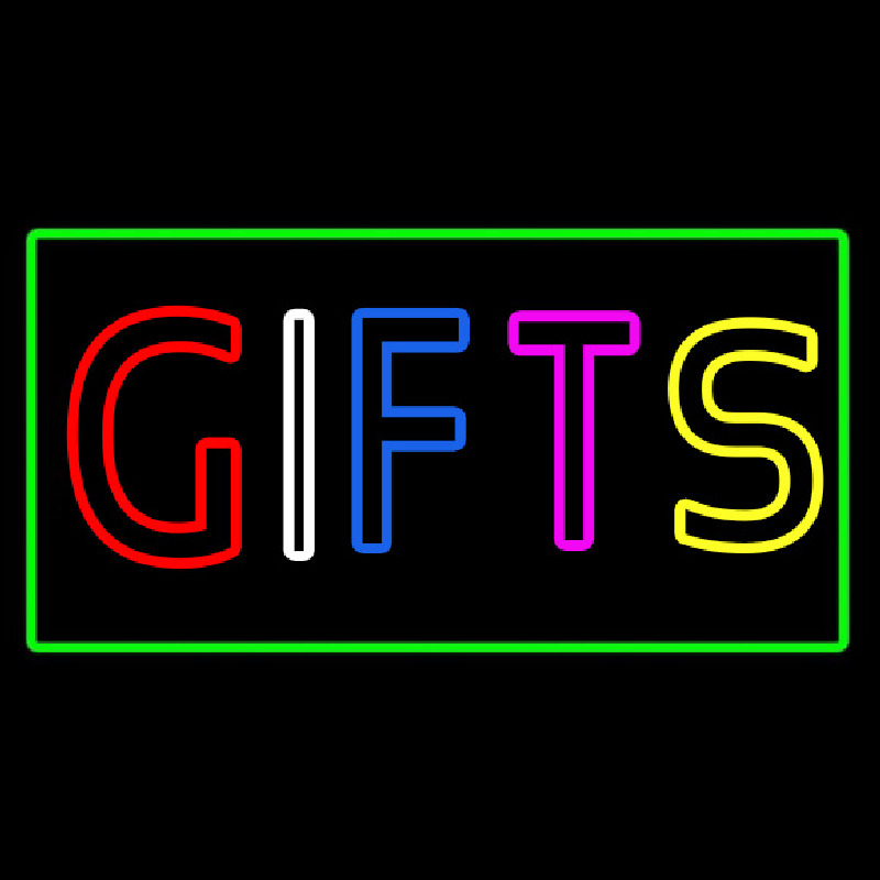 Gifts Green Rectangle Neon Skilt