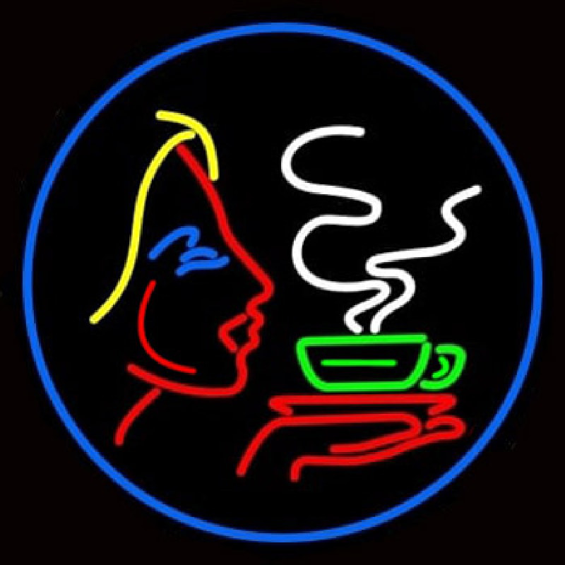 Girl Logo With Hot Coffee Neon Skilt