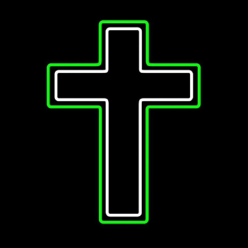Green And White Christian Cross Neon Skilt