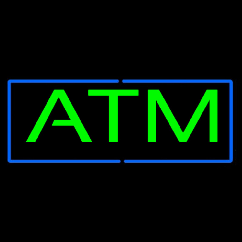 Green Atm Blue Border Neon Skilt