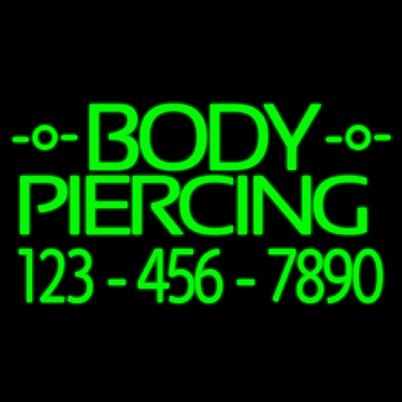 Green Body Piercing With Phone Number Neon Skilt