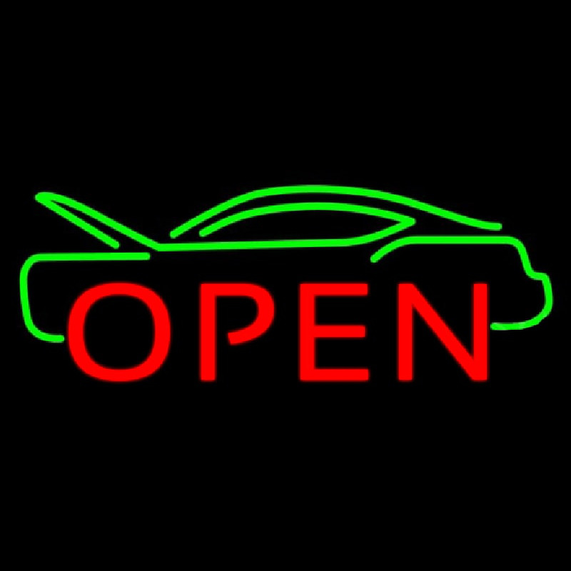 Green Car Open Neon Skilt