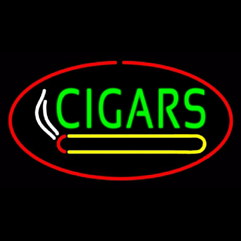 Green Cigars Logo Red Oval Neon Skilt