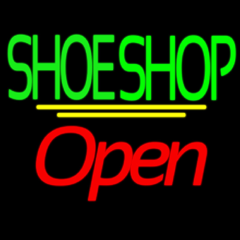Green Double Stroke Shoe Shop Open Neon Skilt