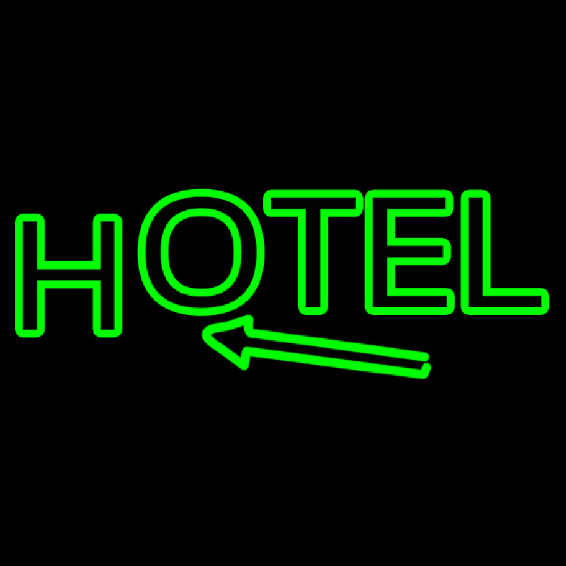 Green Hotel With Arrow Neon Skilt