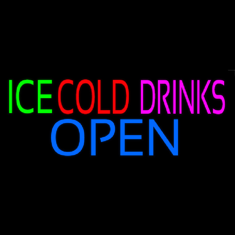 Green Ice Red Cold Drinks Open Neon Skilt