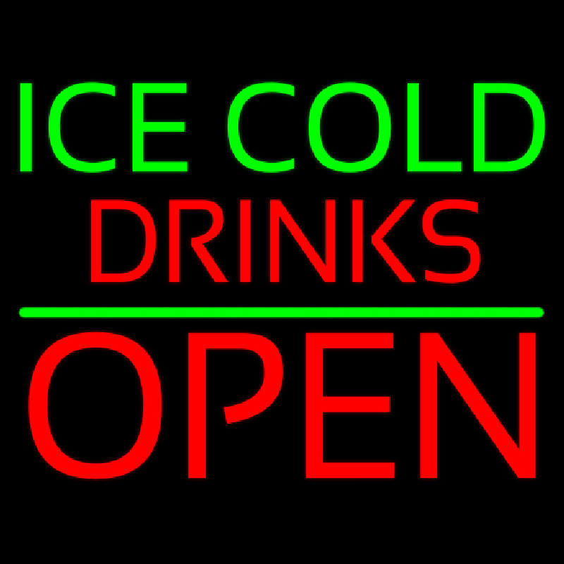 Green Ice Red Cold Drinks Open Neon Skilt