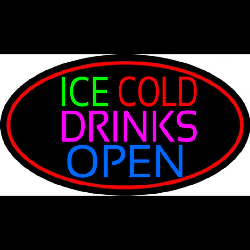 Green Ice Red Cold Drinks Open Neon Skilt