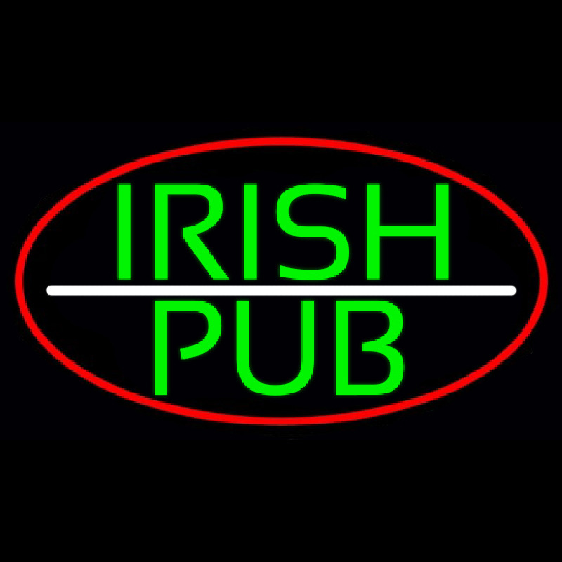 Green Irish Pub Oval With Red Border Neon Skilt