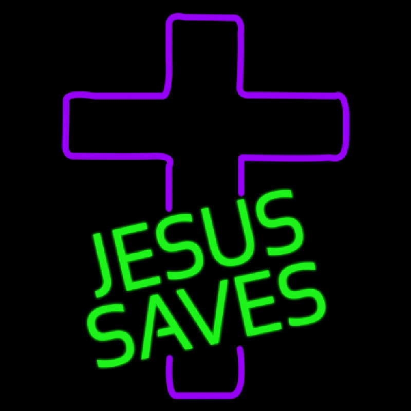 Green Jesus Saves Purple Cross Neon Skilt