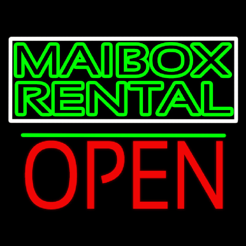 Green Mailbo  Rental Block With Open 1 Neon Skilt