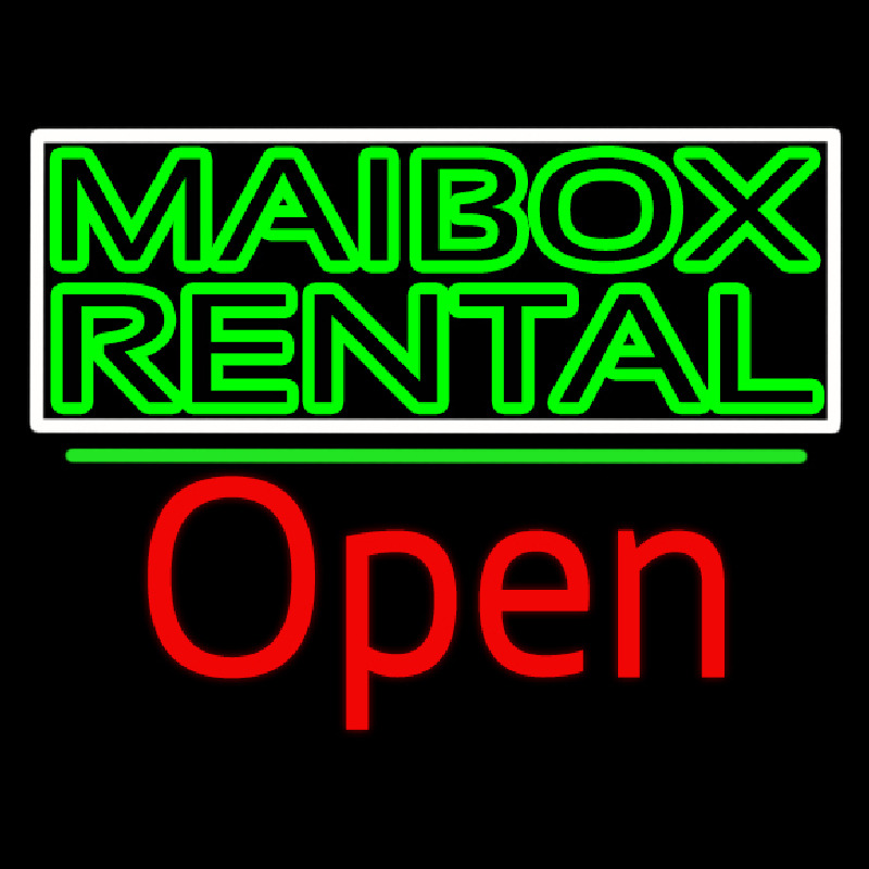 Green Mailbo  Rental Block With Open 2 Neon Skilt