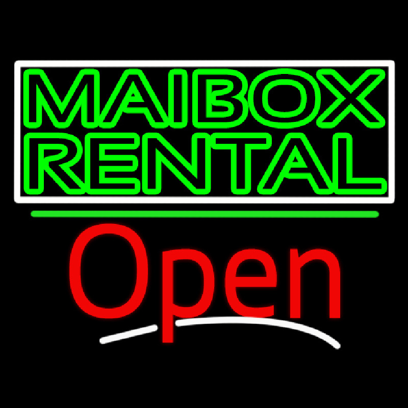 Green Mailbo  Rental Block With Open 3 Neon Skilt