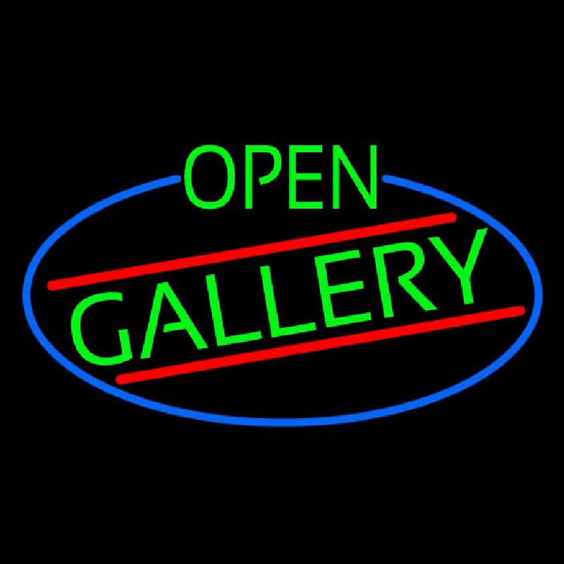 Green Open Gallery Oval With Blue Border Neon Skilt