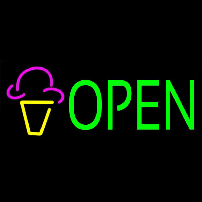 Green Open Ice Cream Cone Neon Skilt