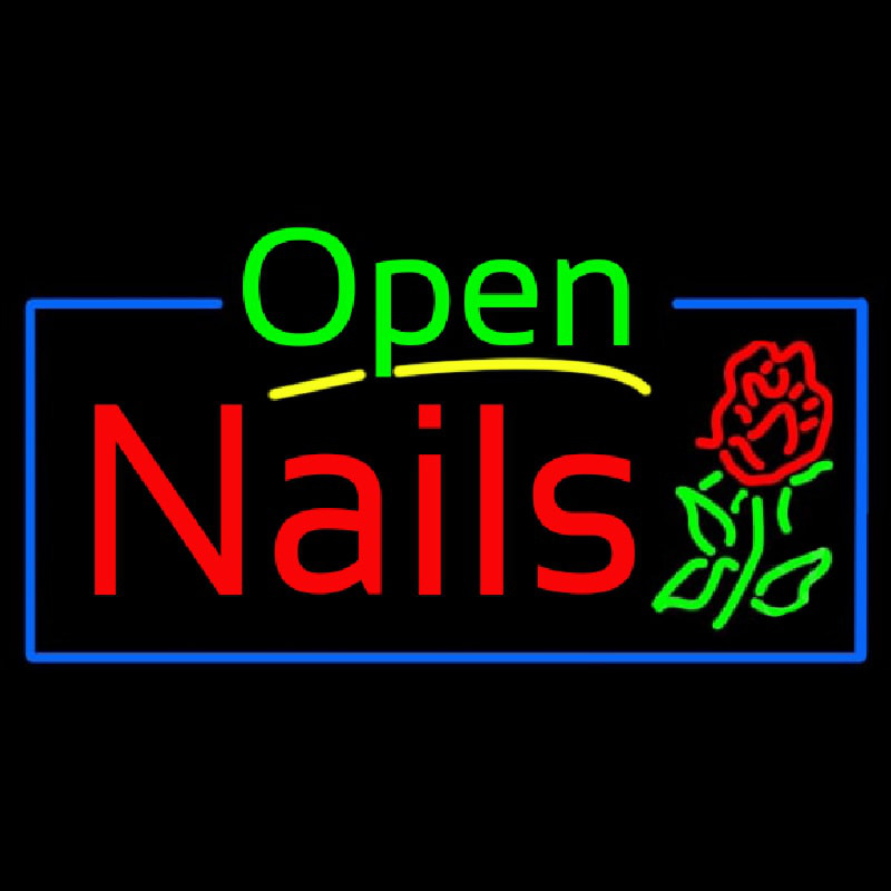 Green Open Nails Flower Logo Neon Skilt