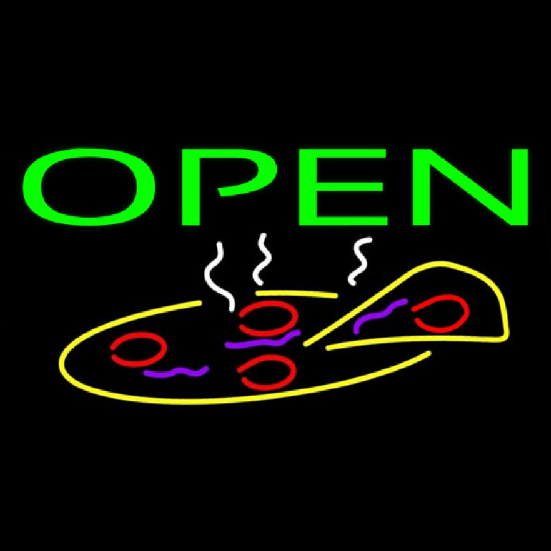 Green Open Pizza Neon Skilt