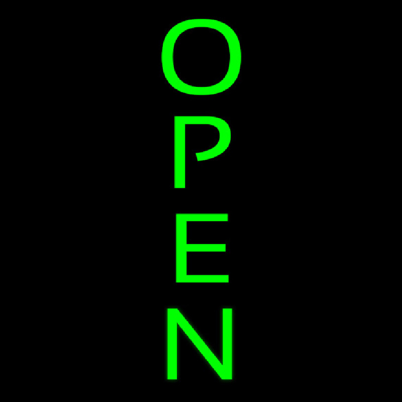 Green Open Vertical Neon Skilt