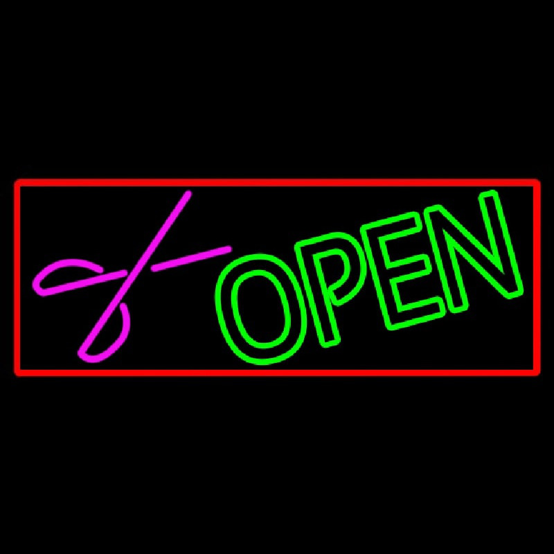 Green Open With Scissor Neon Skilt
