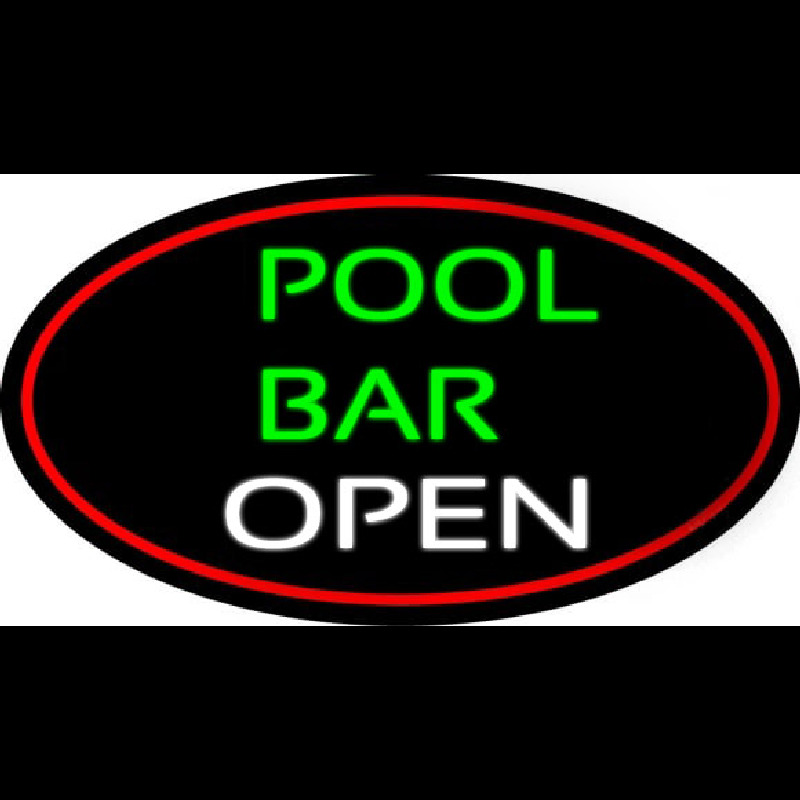 Green Pool Bar Open Oval With Red Border Neon Skilt