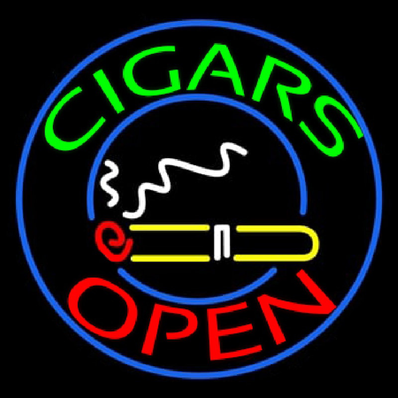 Green Round Cigars Open Neon Skilt