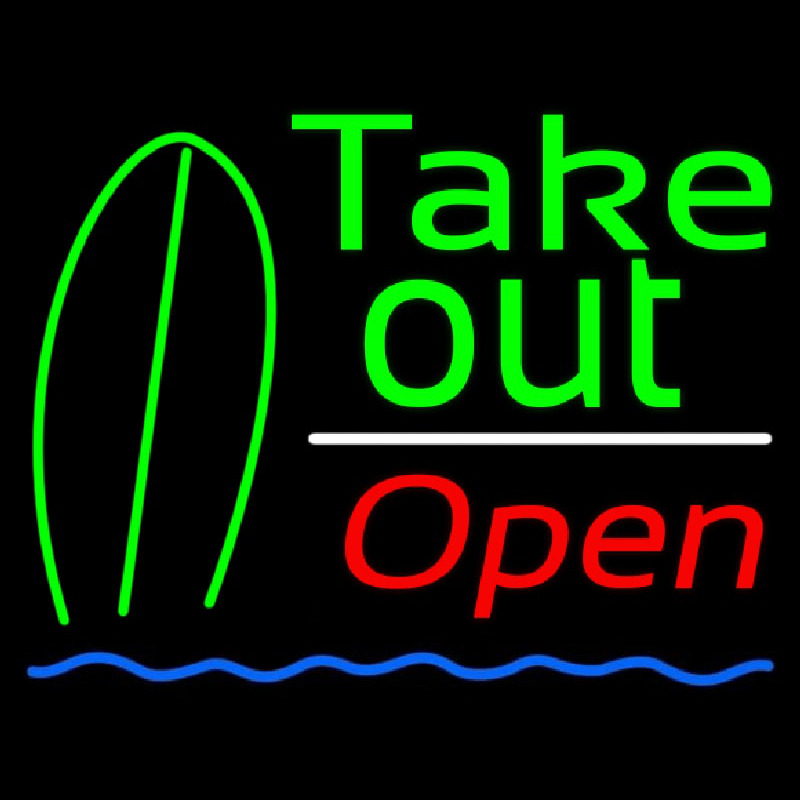 Green Take Out Bar Open Neon Skilt