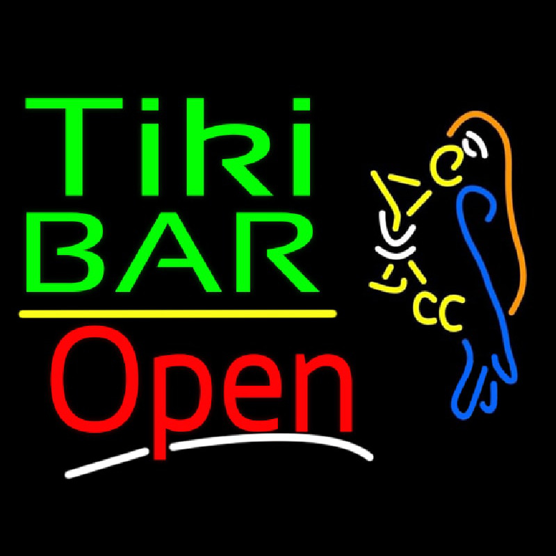 Green Tiki Bar With Parrot Martini Glass Open Neon Skilt