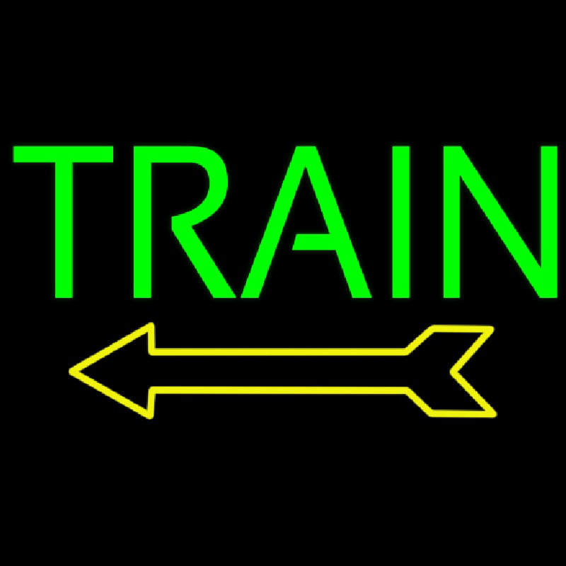 Green Train With Arrow Neon Skilt